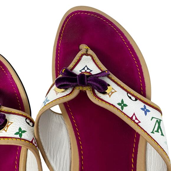 Louis Vuitton Murakami Multicolor Monogram Bow Sandals Pink Insole 38.5 - Picture 7 of 13
